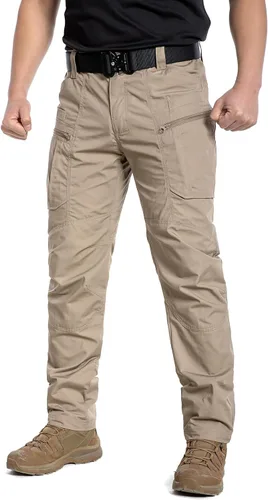Vista 2 de CARWORNIC Pantalones tácticos ligeros para hombre, pantalones cargo militares, resistentes al agua, para senderismo, trabajo