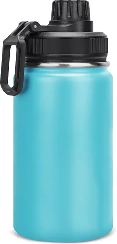 Vista 14 de Botella de agua aislada de 12 onzas, botellas de agua de acero inoxidable de doble pared aislada al vacío, boca ancha, a prueba de fugas, sin BPA