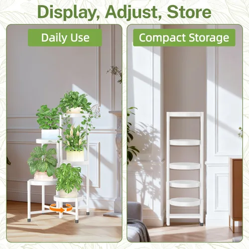 Vista 8 de iDavosic.ly Soporte para plantas para interiores y exteriores, estante esquinero de metal de 5 niveles, estante alto plegable para orquídeas