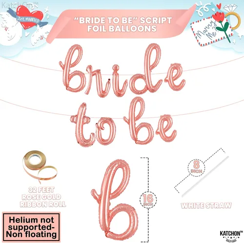 Vista 4 de KatchOn, Globos de oro rosa con texto en inglés "Bride To Be", 16 pulgadas, globos de despedida de soltera para decoraciones de despedida