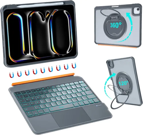Vista 18 de WIWU - Funda con teclado para iPad Pro de 11 pulgadas, M5/M4 2025/2024 con soporte giratorio de 360°, color negro