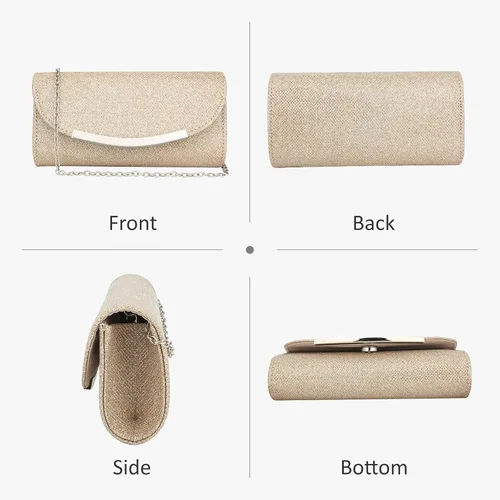 Vista 3 de Bolso de mano con purpurina para mujer, bolso de noche, bolso de mano, de metal brillante, sobre formal, boda, baile de graduación, bolso de mano