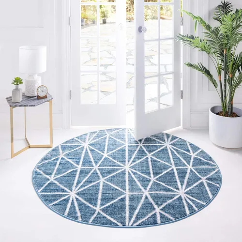 Vista 23 de Unique Loom Matrix Trellis Collection - Alfombra geométrica (2 pies x 6 pies 1 pulgada, azul/azul claro)