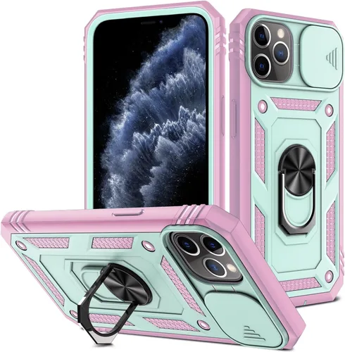 Vista 13 de Funda para iPhone 11, soporte giratorio y cubierta deslizante Verde Rosa