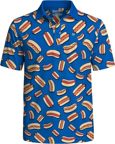 Vista 24 de Tipsy Elves Camiseta polo de golf divertida para hombre - Ropa de golf novedosa Paraíso azul de 8 bits