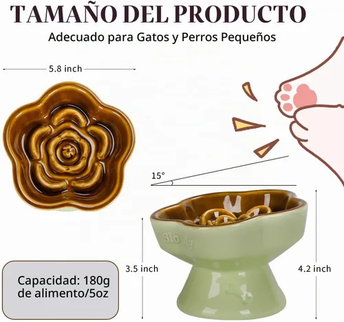 Vista 2 de S&Q's CERAMICS Cuenco elevado de alimentación lenta para gatos, cuenco elevado de cerámica para comida para mascotas para perros pequeños, comedero
