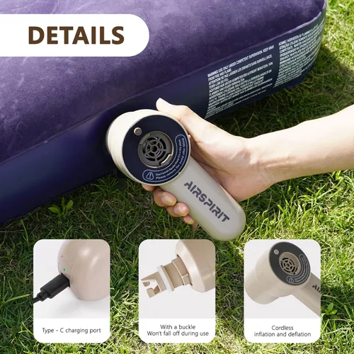 Vista 7 de AIRSPIRIT Bomba de aire máxima para inflables, ultrarápida 600L/min, bomba eléctrica de 13.79 Kpa, inflador portátil recargable de 2500 mAh