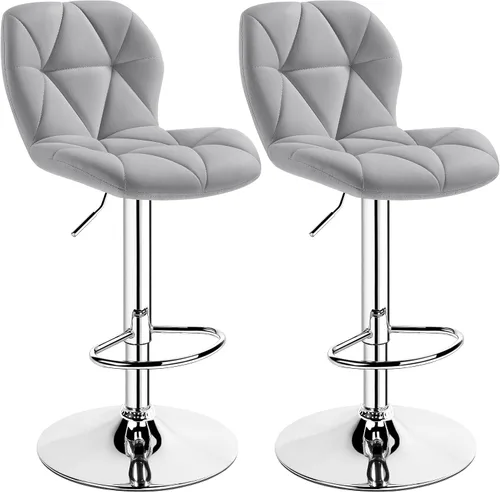 Vista 10 de Yaheetech Juego de 2 taburetes de bar, modernas sillas ajustables para isla de cocina, taburetes giratorios de piel sintética negra para bar, Negro