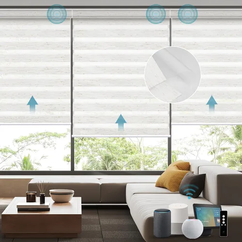 Vista 13 de SmartWings Persianas motorizadas de cebra con cenefa funcionan con Alexa, Homekit Thread, persianas inteligentes de doble capa con control de luz