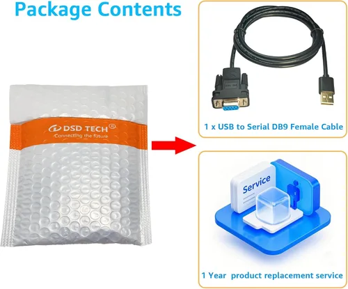 Vista 8 de DSD TECH SH-RS232G USB al microprocesador incorporado del cable hembra serial DB9 FTDI FT232RL