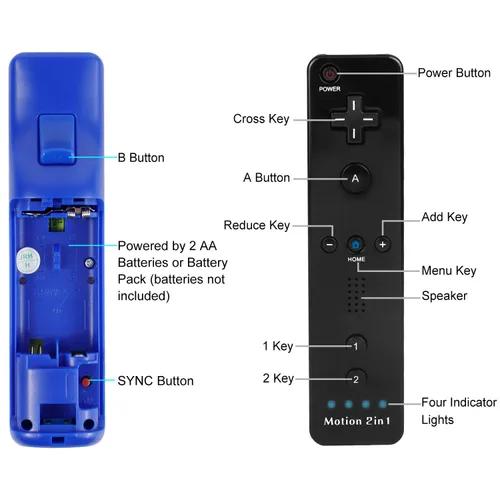 Vista 2 de Wii Remote Controller 2 Pack with Motion Plus Compatible with Wii and Wii U Console Wii Remote Controller with Shock Function BlackDark Blue
