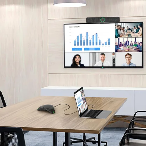 Vista 4 de Altavoz USB con doble concentrador, micrófono omnidireccional para sala de conferencias, altavoces de computadora con micrófono para oficina