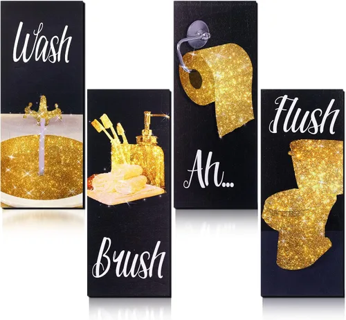 Vista 11 de Chinco 4 piezas de arte de pared divertido para mujeres, decoración de baño 9.84 x 3.94 x 0.2 pulgadas, decoración de baño glamurosa moderna