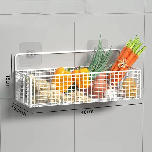 Vista 3 de Hanging Kitchen Wire Baskets, Black Wall Mount Fruit Basket Organizer No Drilling Small Metal Holder for Bathroom Cabinet Pantry Organization white