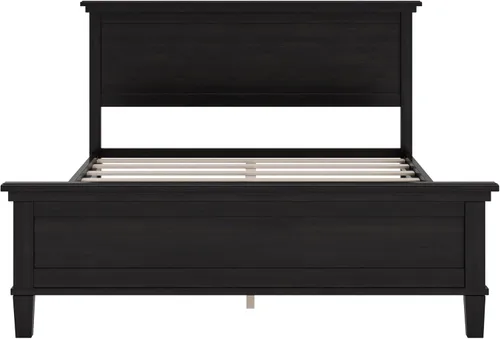 Vista 6 de Merax Base de cama de plataforma de madera de tamaño matrimonial con cabecero, cama de granja moderna de mediados de siglo, marco de cama de madera