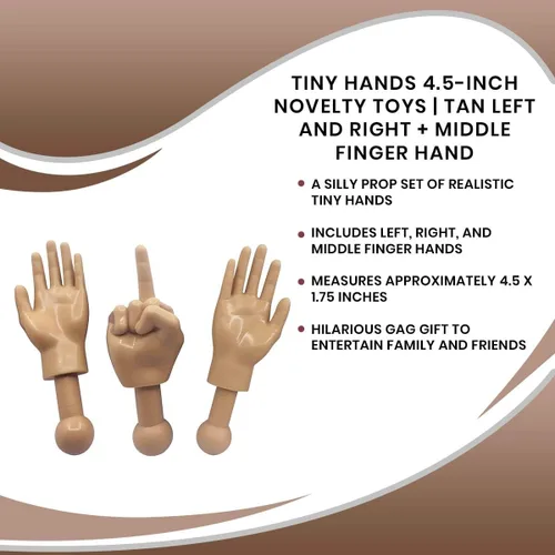 Vista 6 de Tiny Hands - Juguetes novedosos de 4.5 pulgadas Bronceado izquierdo y derecho + mano del dedo medio Marionetas de plástico con palos de sujeción