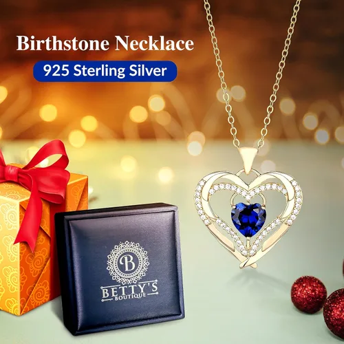 Vista 6 de BB Gold Birthstone Necklace for Women Birthstone Jewelry for Mom Necklace with Heart Pendant - 14K Gold Plated Sterling Silver Heart Necklace Gift