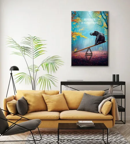 Vista 2 de SKASNFAI Arte de Pared de Elefante Mentalidad Motivación Lienzo de Pared de Oficina Póster de Animales Obra de Arte Enmarcada para Sala de Estar