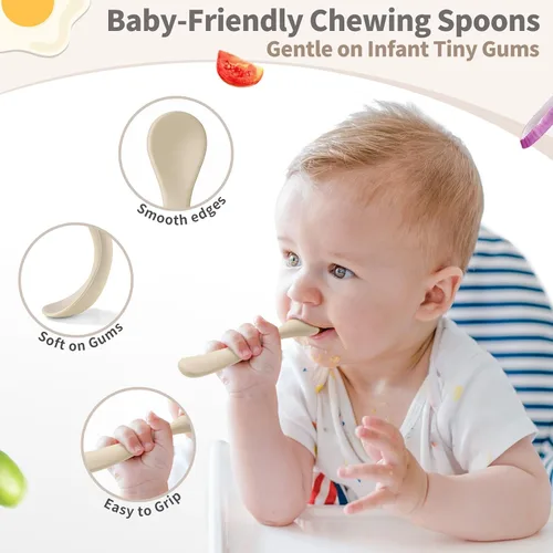 Vista 3 de DRKIO 8 piezas de silicona cucharas de bebé utensilios infantiles