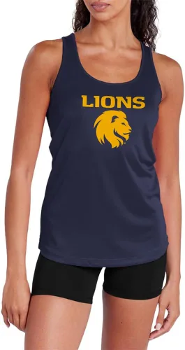 Vista 515 de Camiseta deportiva sin mangas oficial de NCAA Collegiate para mujer, con espalda cruzada, colección con logotipo primario