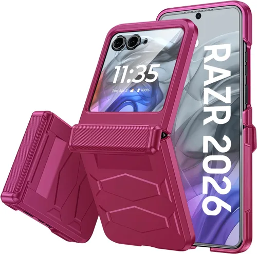 Vista 38 de Vizvera para Motorola Razr 2024 - Funda con tapa con bisagra, protector de pantalla incorporado, a prueba de golpes, funda todo en uno para Negro