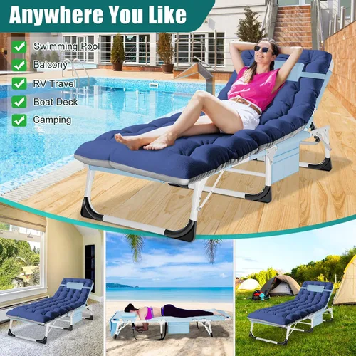 Vista 5 de DoCred Silla de bronceado 3 en 1 con agujero para brazo facial, sillas tumbonas plegables de alta resistencia, silla de salón al aire libre de 5