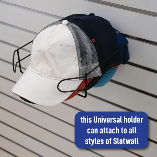 Vista 7 de Estante de exhibición de gorras de Slatwall negro/cromo/blanco para mostrar sombreros ajustados, sombreros Snapback, sombreros no estructurados