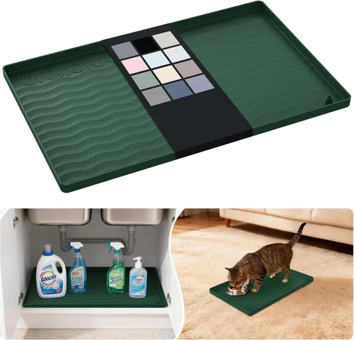 Vista 121 de URMONA - Tapete de silicona impermeable para debajo del fregadero, 16 x 10 Beige