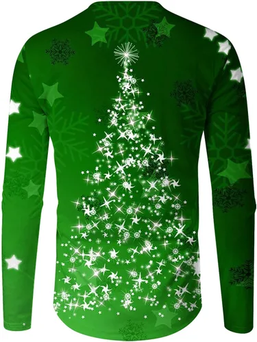 Vista 7 de Camisetas para hombre, diseño gráfico de Navidad, de manga larga, ajuste muscular, para gimnasio, entrenamiento, camiseta casual con cuello redondo