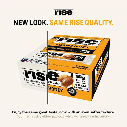 Vista 3 de Rise Barras de proteína de suero para el desayuno con miel de almendra, 18g de proteína, 2.01 oz (paquete de 12)