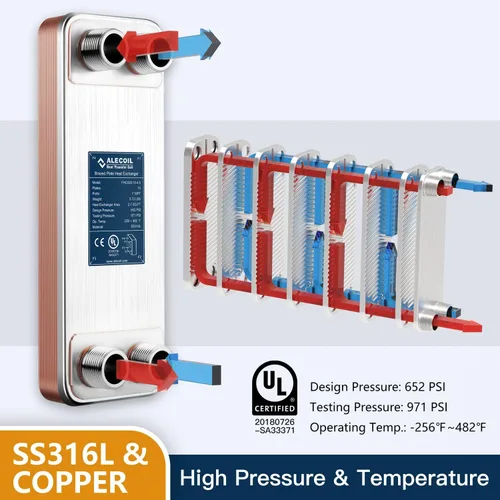 Vista 2 de ALECOIL Intercambiador de calor de placas de 4 x 12 pulgadas con puerto MPT de 1 pulgada de agua a agua intercambiador de calor de placas soldadas