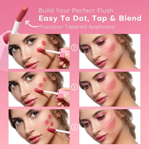 Vista 4 de KIMUSE Rubor líquido para mejillas, tinte hidratante para labios y mejillas Rosa neutro suave de fantasía