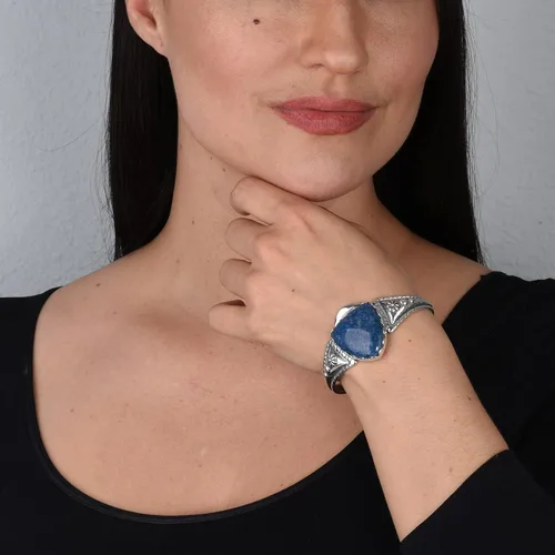 Vista 2 de Pulsera de plata de ley con piedras preciosas de flecha tamaño S M L Metal howlita