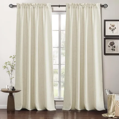 Vista 10 de RYB HOME - Cortinas de lino texturizado semitranslúcidas, privacidad media, filtro de luz, decoración de ventana para dormitorio/baño/sala de estar
