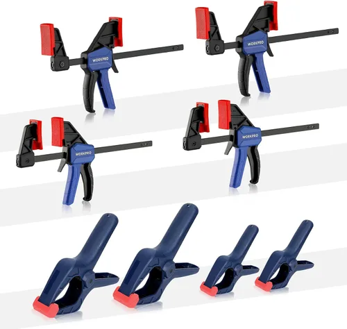 Vista 12 de WORKPRO Abrazaderas de Mini Barra para Carpintería, 6" (2) y 4-1/2" (2), Abrazadera/Separador de Una Mano de 4 Piezas, Abrazadera F de Cambio Rápido