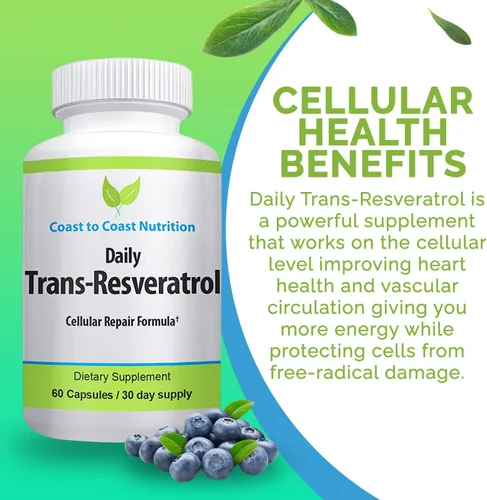 Vista 2 de Suplemento Trans Resveratrol - Cápsulas orgánicas - Suplementos para mujeres y hombres, antioxidante natural, suplemento de polifenoles - 60