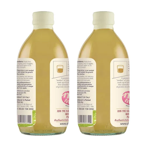 Vista 3 de De Nigris Vinagre de sidra de manzana orgánico crudo y sin filtrar 16,9 onzas (paquete de 2) Vinagre de sidra de manzana con madre una fuente