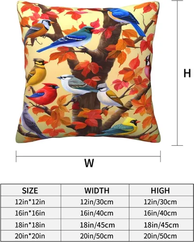 Vista 2 de Ouqiuwa Juego de 4 fundas de almohada coloridas con diseño de pájaros de 12 x 12 pulgadas, cuadradas, decorativas, con hojas de arce otoñales