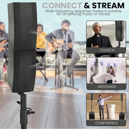 Vista 6 de Pyle Altavoz de columna Line Array - Sistema de sonido profesional y compacto con subwoofer de altavoz de 12 pulgadas, transmisión, amplificador