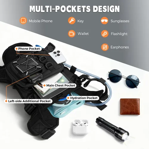 Vista 4 de Outdoor Hydration Vest for Running & Hiking, Lightweight Breathable Water Backpack with 2.0L Bladder, Bounce-Free Chest Pack for Marathon, Cycling
