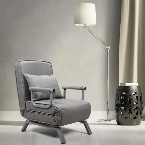 Vista 2 de Sofá cama plegable con brazos convertibles, sillón reclinable de ocio con almohada y respaldo ajustable de 5 posiciones para oficina en casa