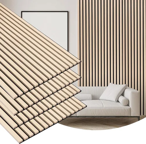 Vista 8 de Paquete de 2 Paneles de Pared de Acento con Acabado de Madera, Paneles Acústicos de Listones 3D para Estudio de Grabación, Oficina, Decoración Roble