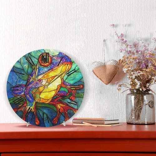 Vista 2 de bohemian Colorful Frogs 10 Inch Round hanging wall clock non ticking Modern for Bedroom Kitchen reloj para sala elegantes y modernos
