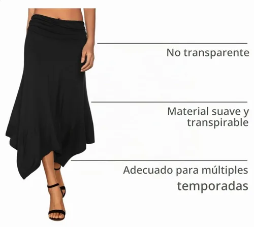 Vista 4 de DJT Falda midi con dobladillo tipo pañuelo fluido para mujer Negro