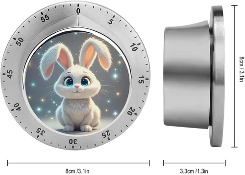 Vista 2 de Cute Rabbit Kitchen Timer Visual Timer for Cooking 60 Minute Wind Up Timers Stainless Steel Manual Magnetic Countdown Visual Mechanical Timers