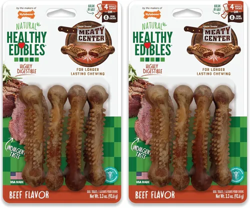 Vista 14 de Nylabone Healthy Edibles Meaty Center - Golosinas para perros, sabor a carne, 4 unidades Natural dog chew bones, made in USA, highly digestible