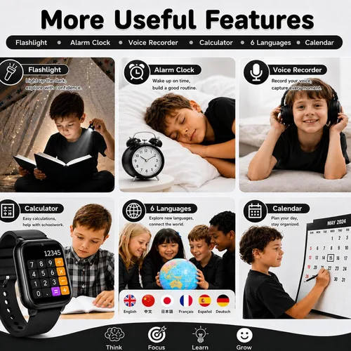 Vista 7 de Reloj inteligente infantil para niñas y niños de 4 a 10 años