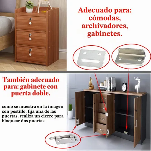 Vista 2 de Cerradura de seguridad pesada para armario con llaves (con llave similar), puerta doble individual, uso general, se adapta a paneles de madera