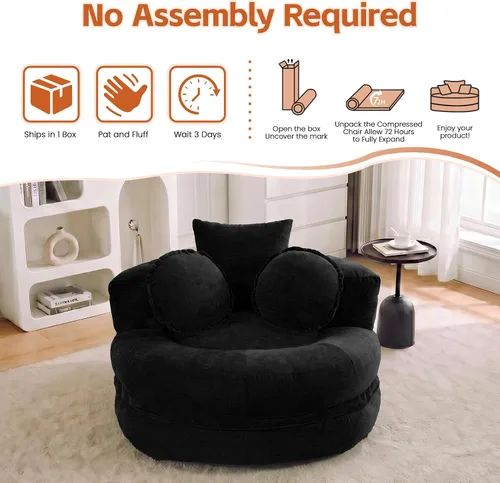 Vista 7 de Boneless Convertible Round Floor Sofa Chair with Expandable Seat, Black
