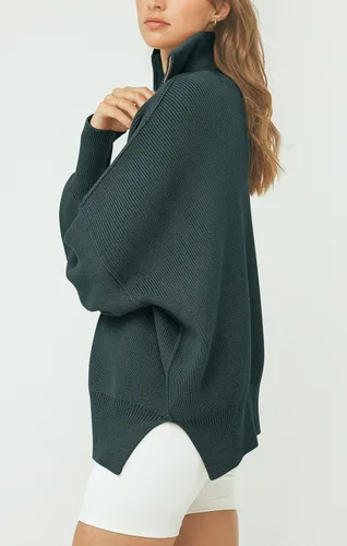 Vista 7 de PRETTYGARDEN Womens Fall Pullover Oversized Long Sleeve Zip Up Lapel V Neck Knitted Tops